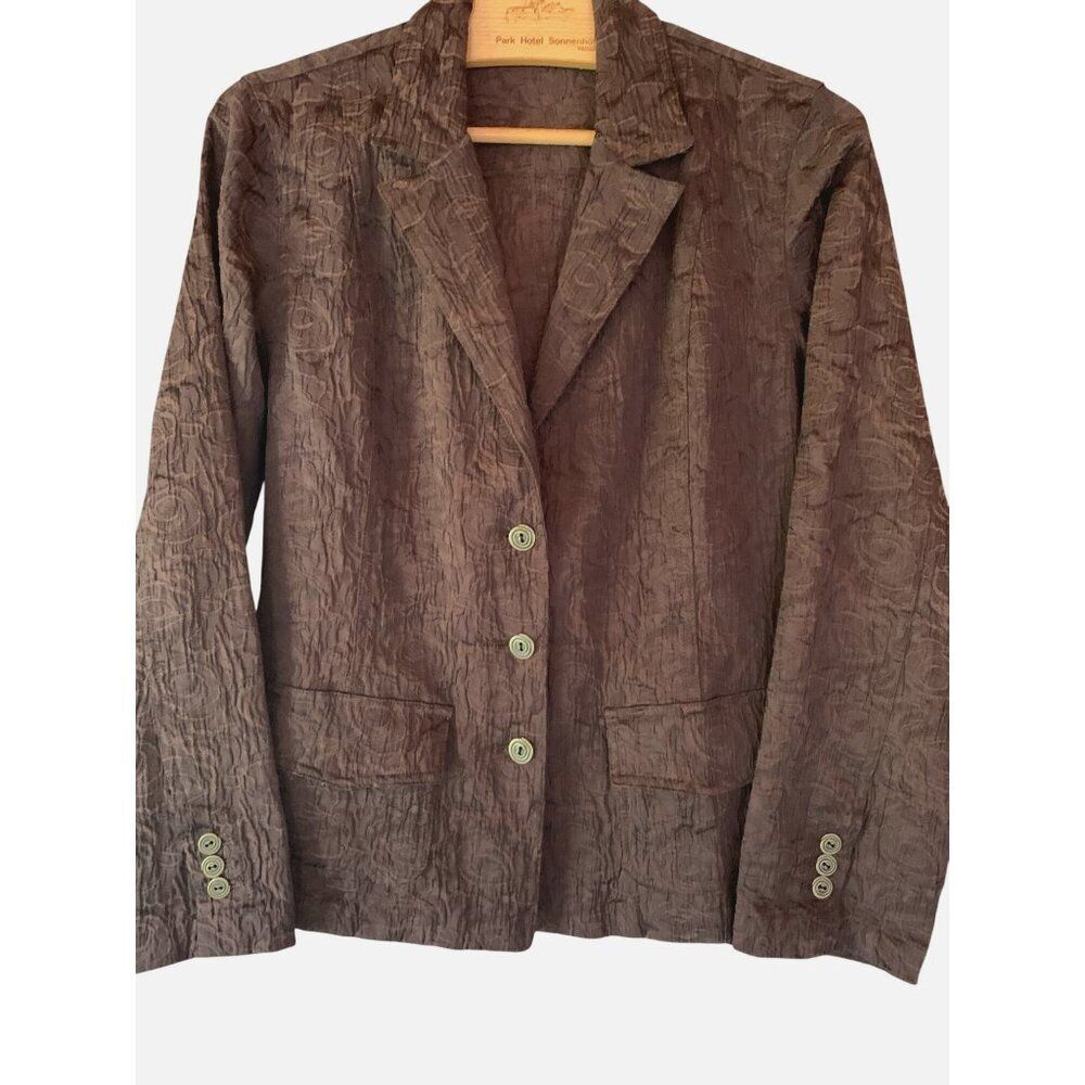 Chicos Womens Textured Classic Office Brown Blazer Size 0 Button‎ Closure